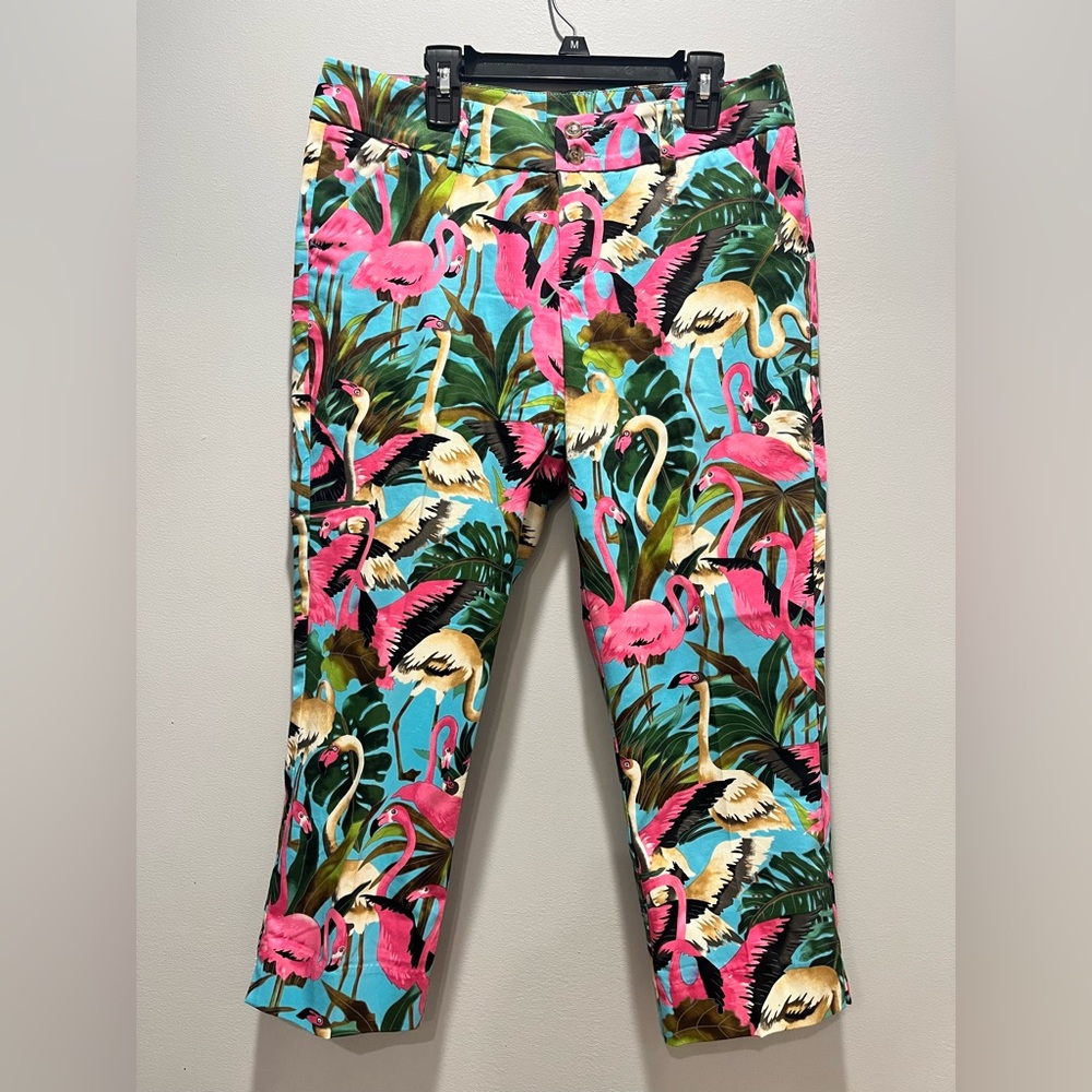 Women's Stretch‎ Loudmouth Golf Flamingo Print Capri Cropped Pants Size 4
